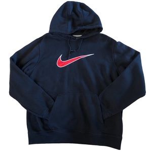 Vintage Nike Big Center Swoosh Check Logo Black Hoodie Sweatshirt Mens XL